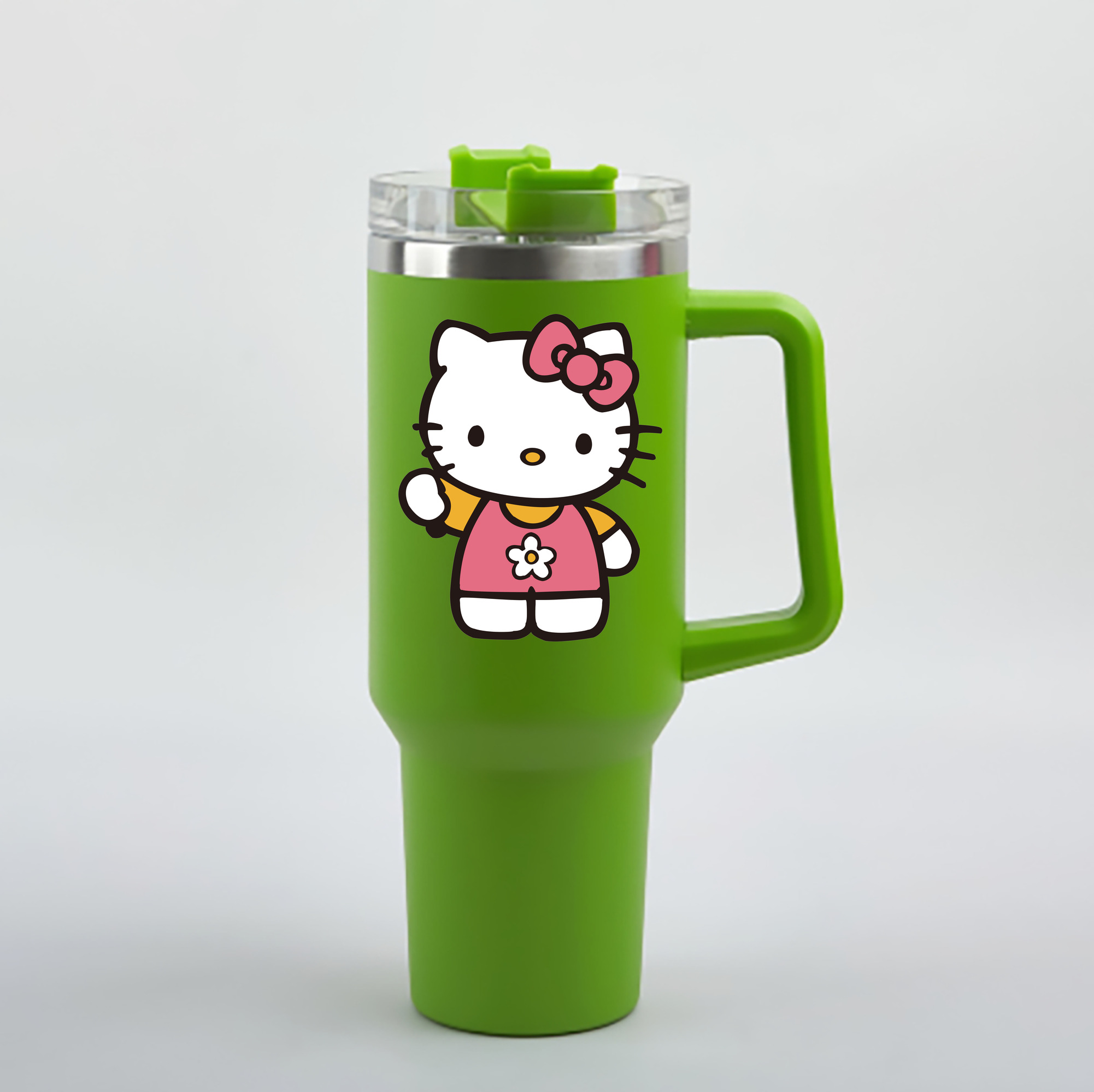 （画像用） Hello Kitty ハローキティ 1200mL車用タンブラー - クリスタルステッカー（プラスチックストロー付き）